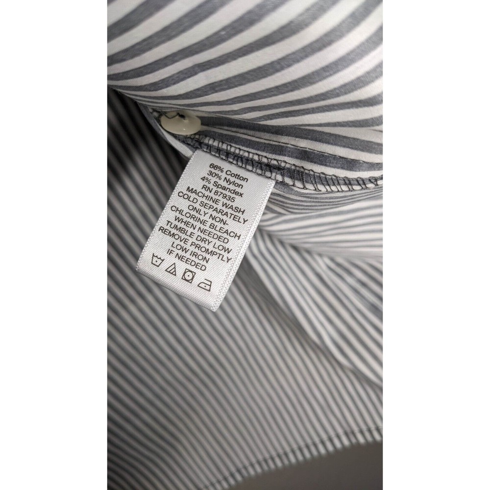 Susan Graver Womens 10 Grey White Striped Stretch Button Front Shirt A267980 - Picture 4 of 5